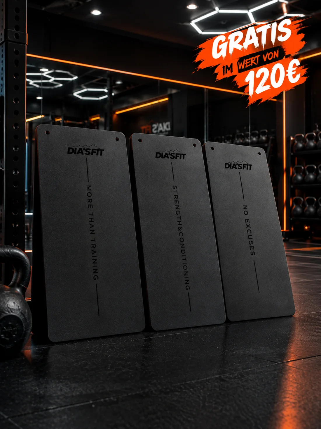 Drei DIA'S FIT Trainingsmatten im Trainingsraum — gratis im Wert von 120 Euro